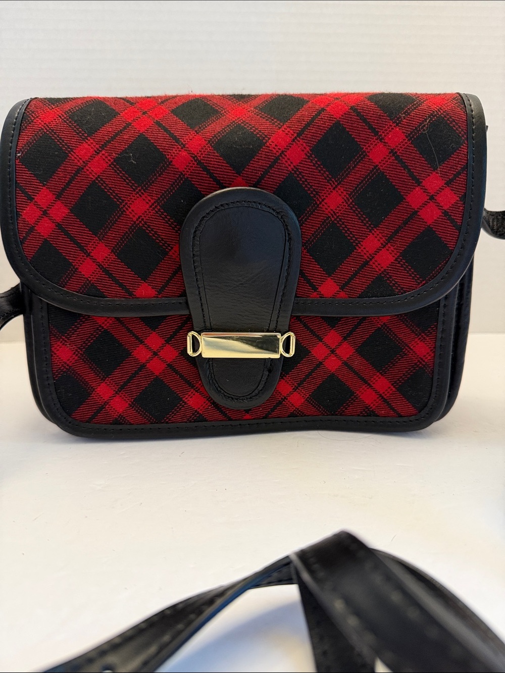 Talbots Black & Red Plaid Crossbody Bag - Classic Women's Shoulder Bag